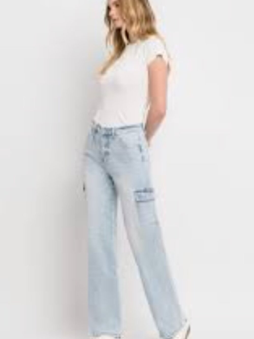 VERVET Denim 90's Vintage Super High Rise Cargo Straight Jeans- - Picture 3 of 7
